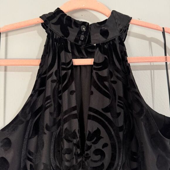 Francesca’s Velour Art Deco Little Black Cocktail Party Halter Mini Dress S - Picture 5 of 8